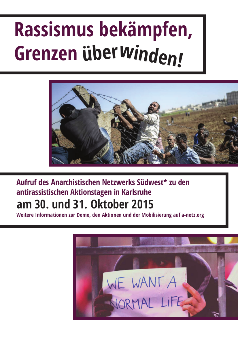 Rassismus bekämpfen, Grenzen überwinden! – Antirassistische Aktionstage in Karlsruhe am 30./31. Oktober