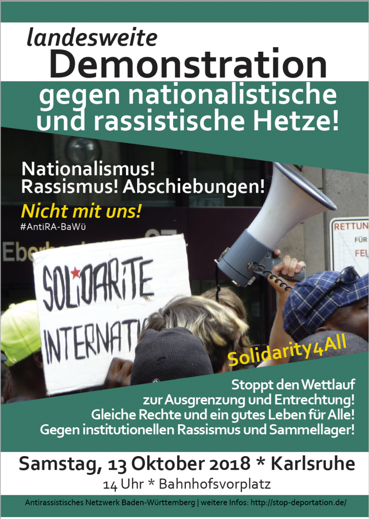 Nationalismus, Rassismus, Abschiebungen? Nicht mit uns! Landesweite Demonstration gegen nationalistische & rassistische Hetze in Karlsruhe